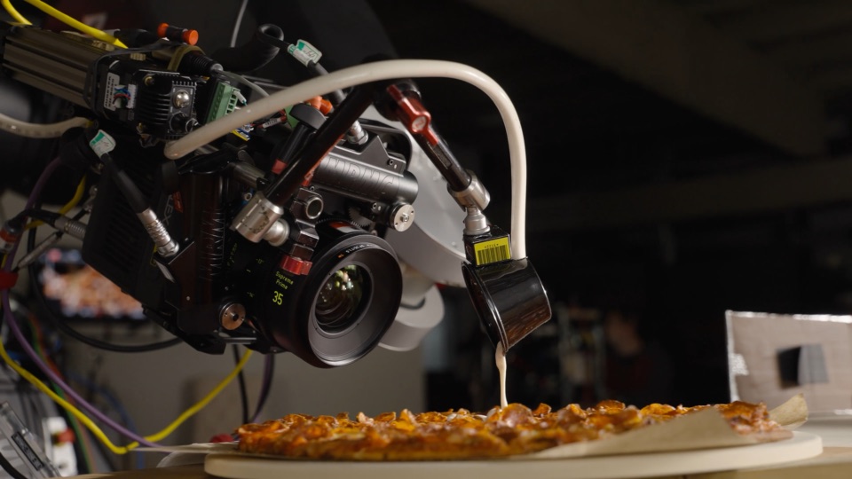 Camera rig and food setup on an archived Donatos shoot