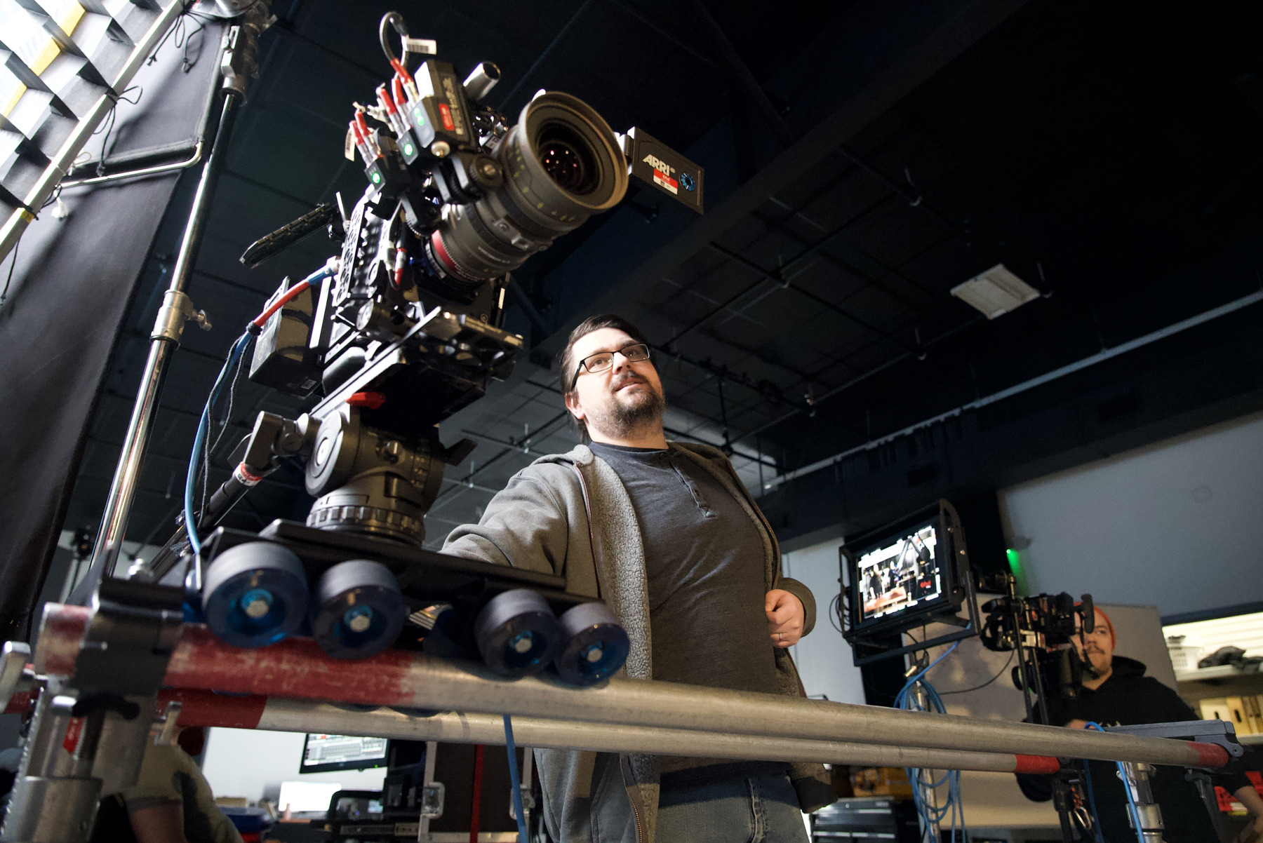 David Jeffries working beside a cinema camera rig