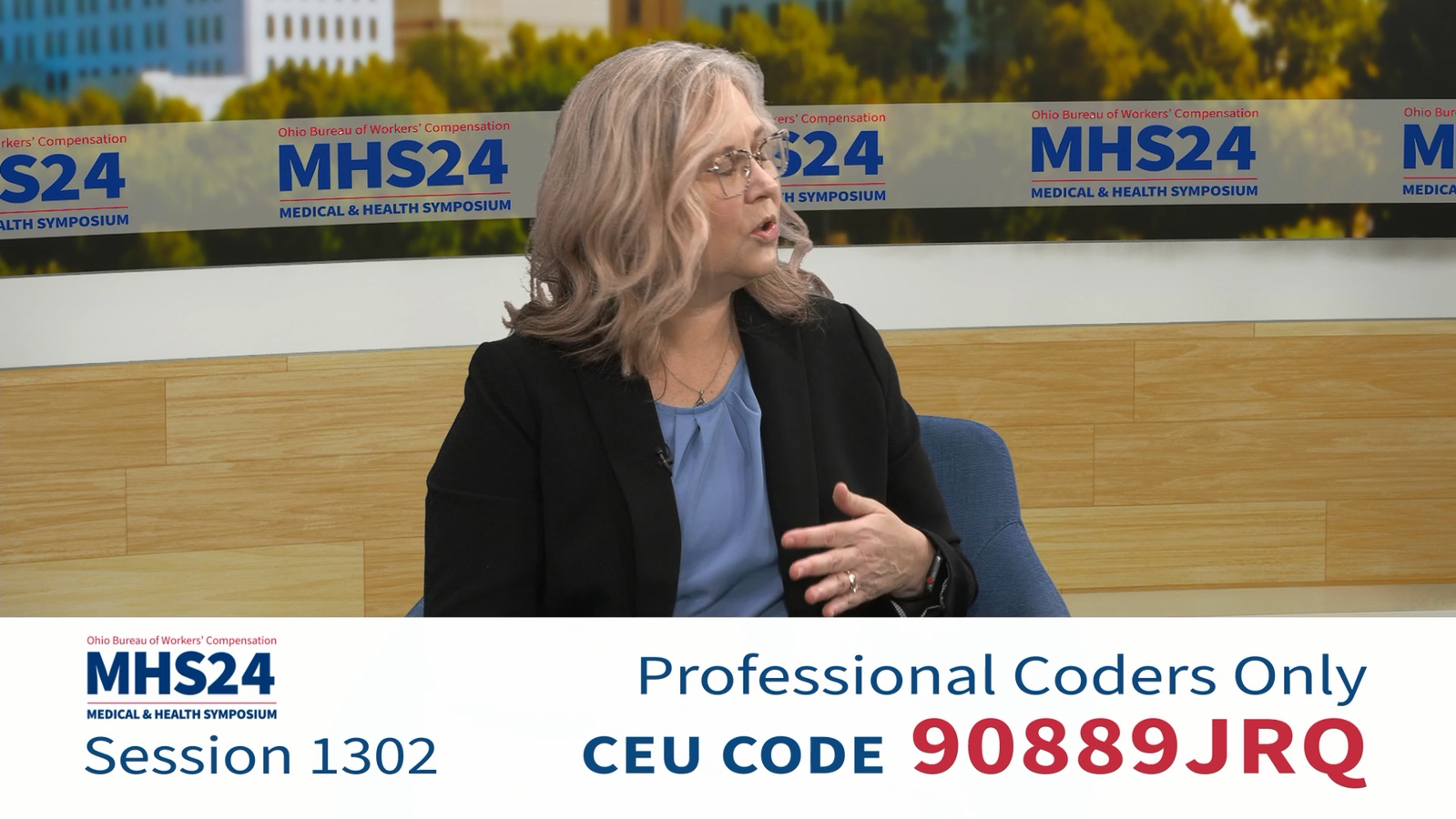 A panelist speaking in the BWC virtual studio broadcast